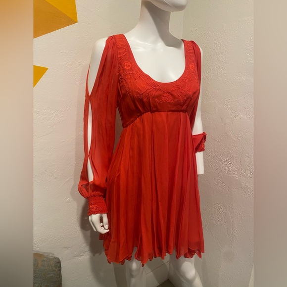 Free People Dresses & Skirts - Free people Tatiana red beaded swing dress size 4